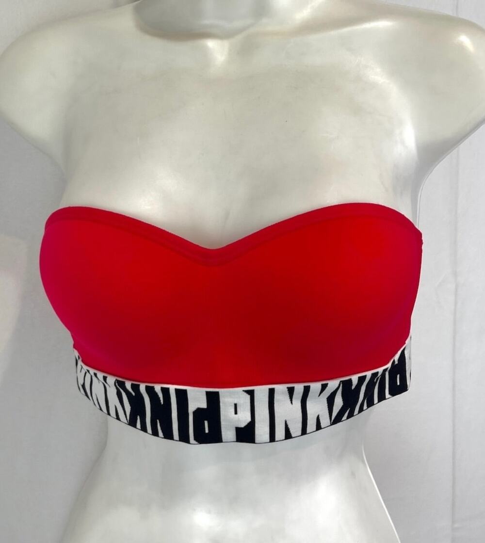 PINK Victorias Secret Size S Cool and Comfy Bandeau Bra Strapless Padded Red